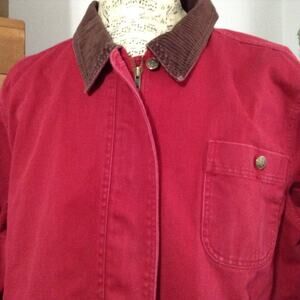 Denim & Co Barn Jacket 1X Red Cotton Plaid Lined Corduroy CollarCuffs Chore Coat